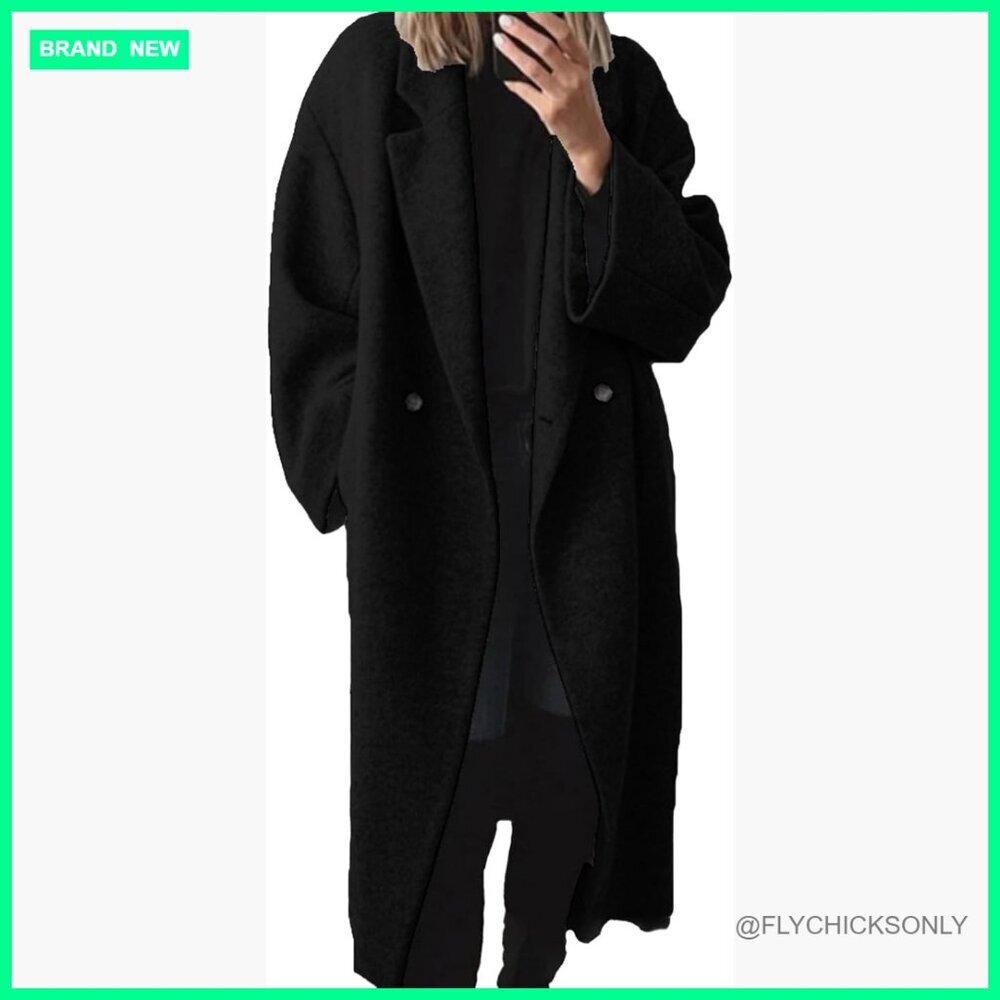 Women's Winter Wool Blend Pea Coat Double Breasted Trench Coat